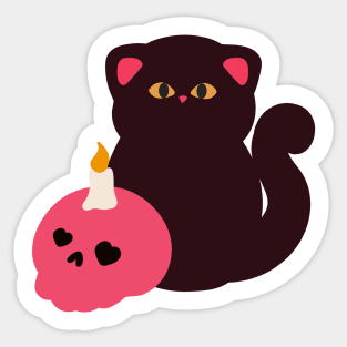 Black Cat with Pink Skull Sticker